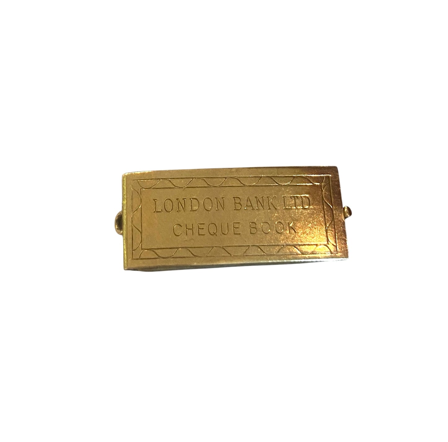 9ct vintage cheque book charm, opening with mini cheques inside. circa 1976