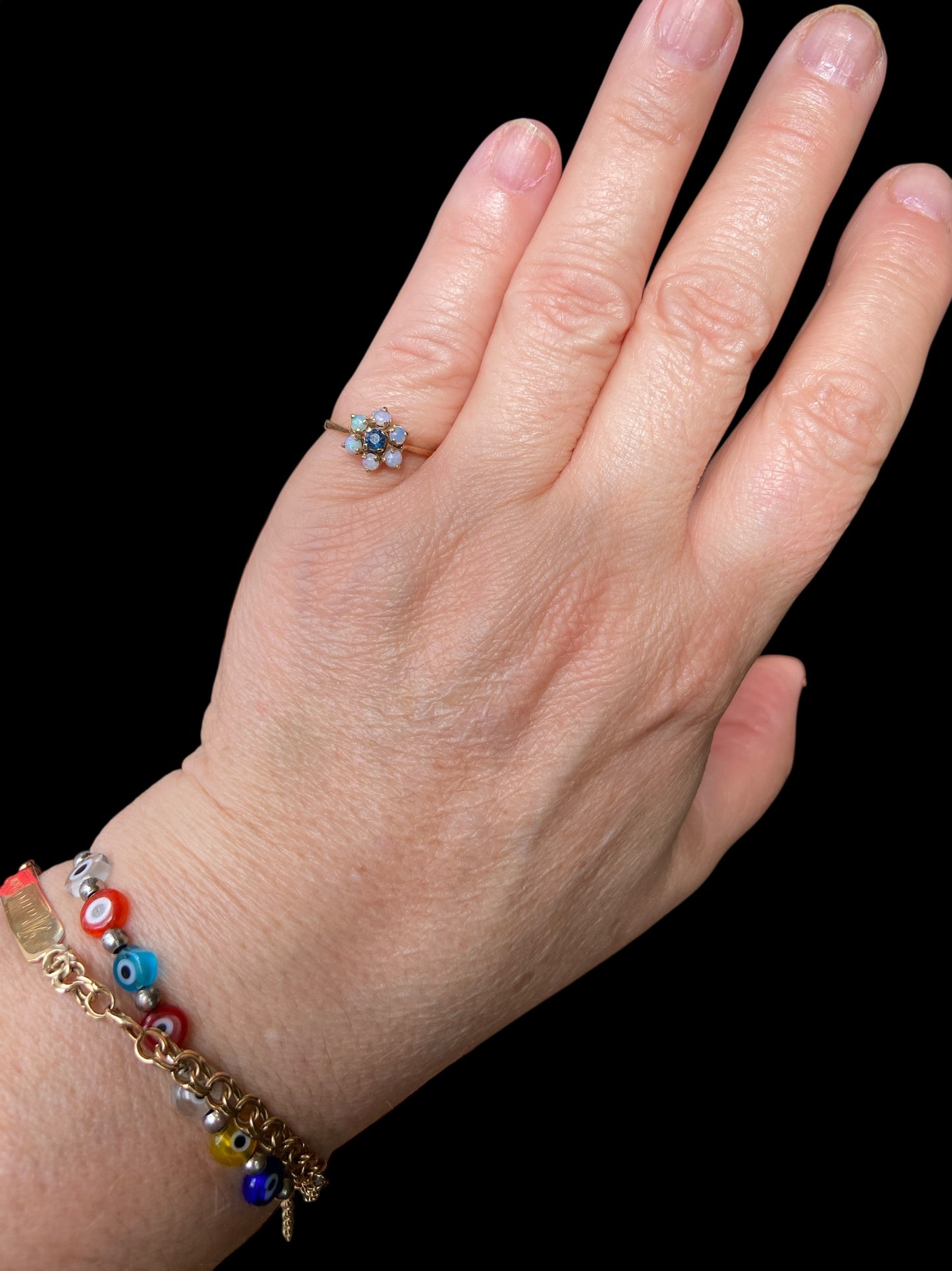 9ct vintage opal and sapphire cluster ring size K