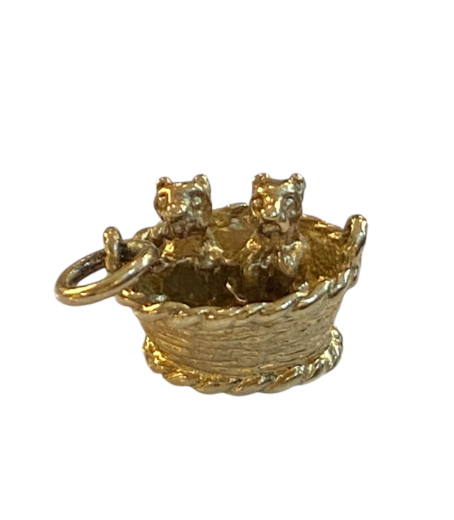 9ct vintage puppies in basket charm circa 1975 Birmingham