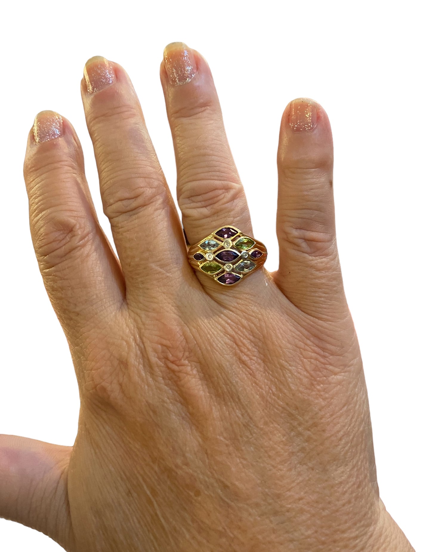 14ct 585 gold multi gemstone ring size Q