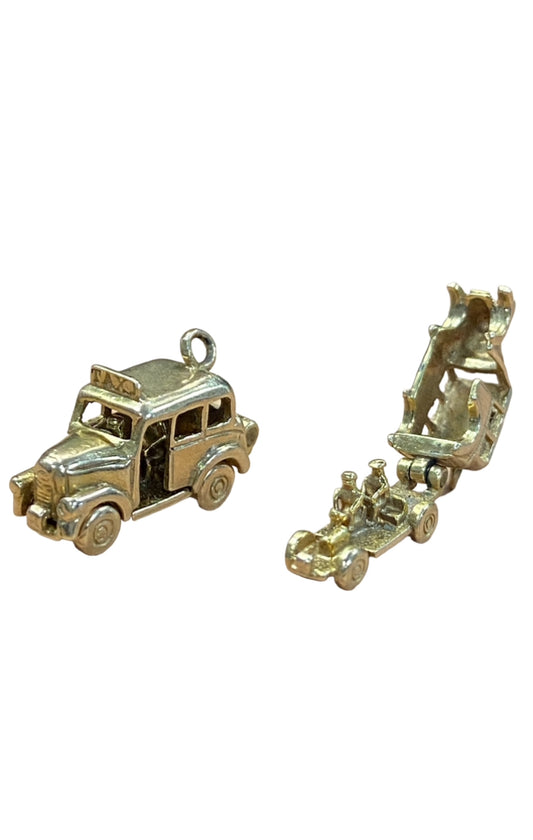 9ct vintage taxi charm opening to reveal some passengers inside circa 1963