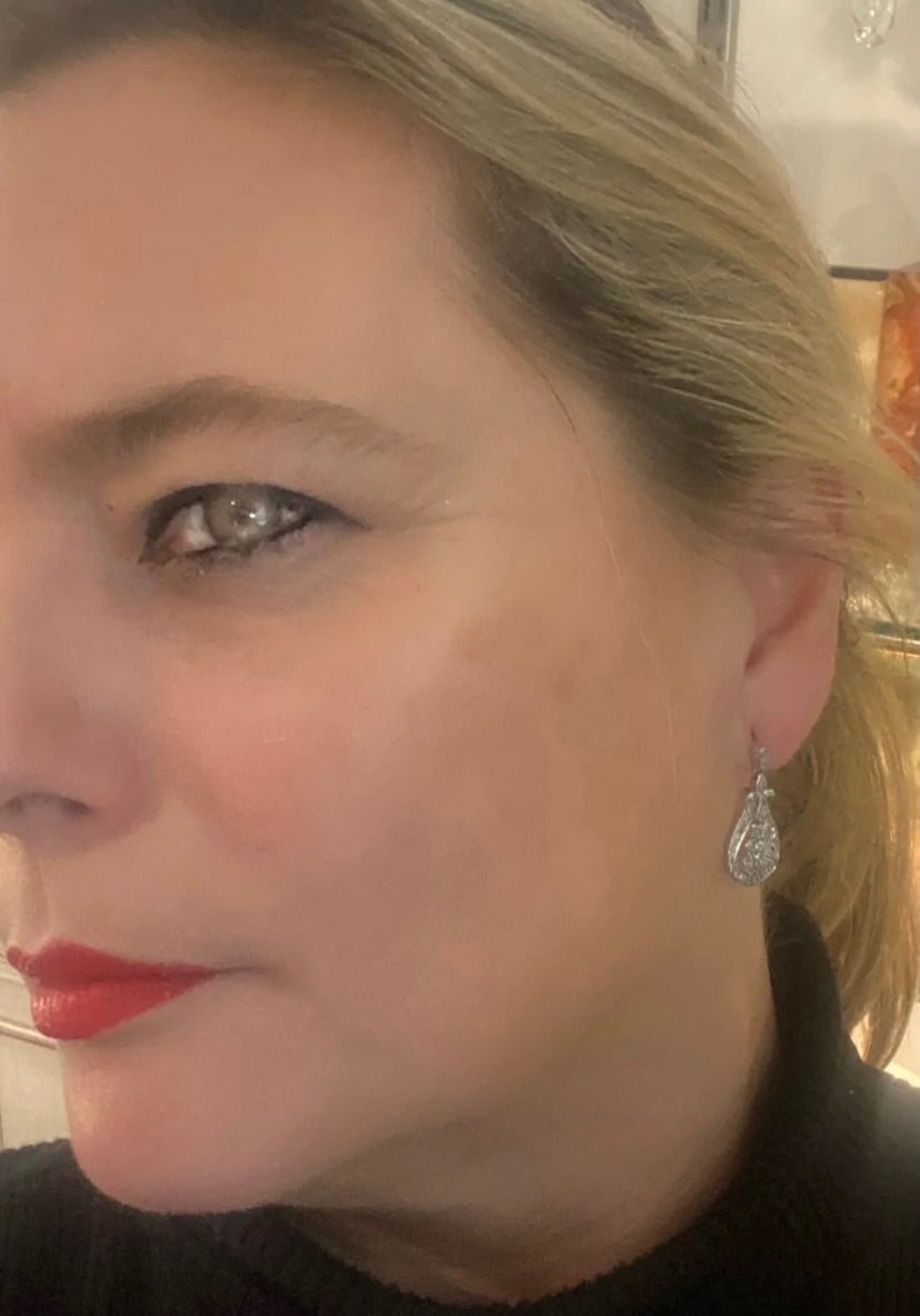 9ct vintage white gold diamond drop earrings