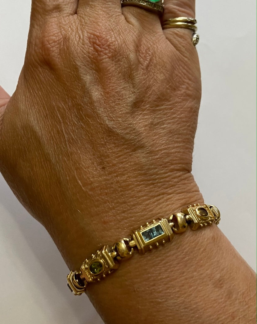 14ct multi gem stone bracelet large size 8 inches