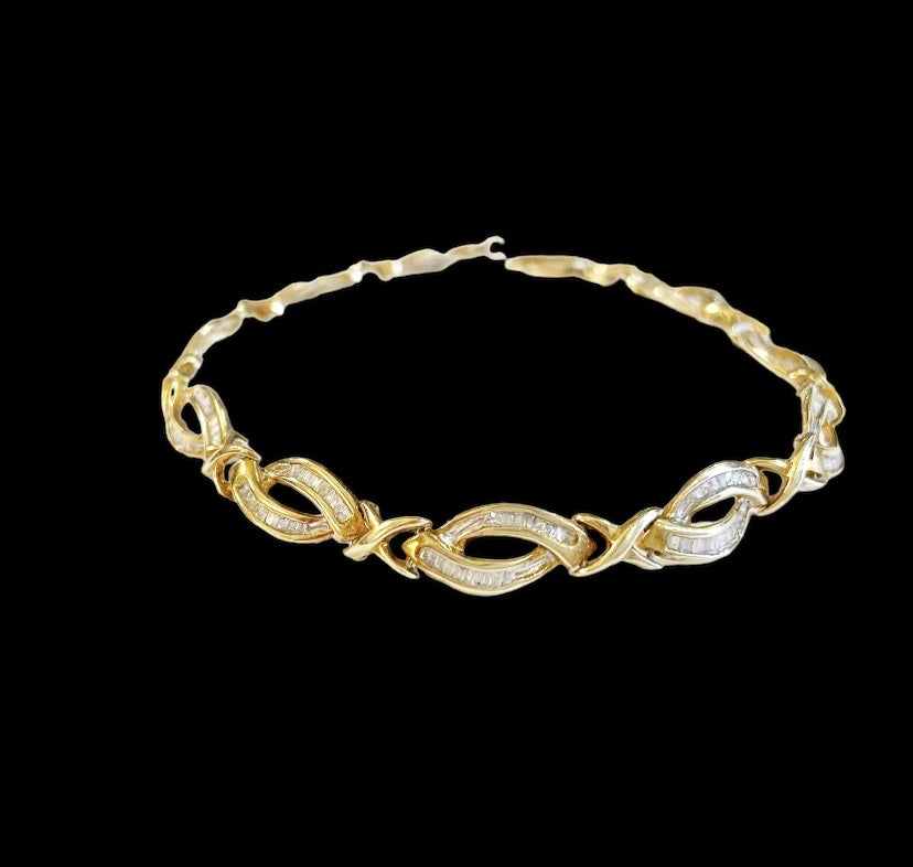 9ct vintage gold and baguette cut diamond bracelet