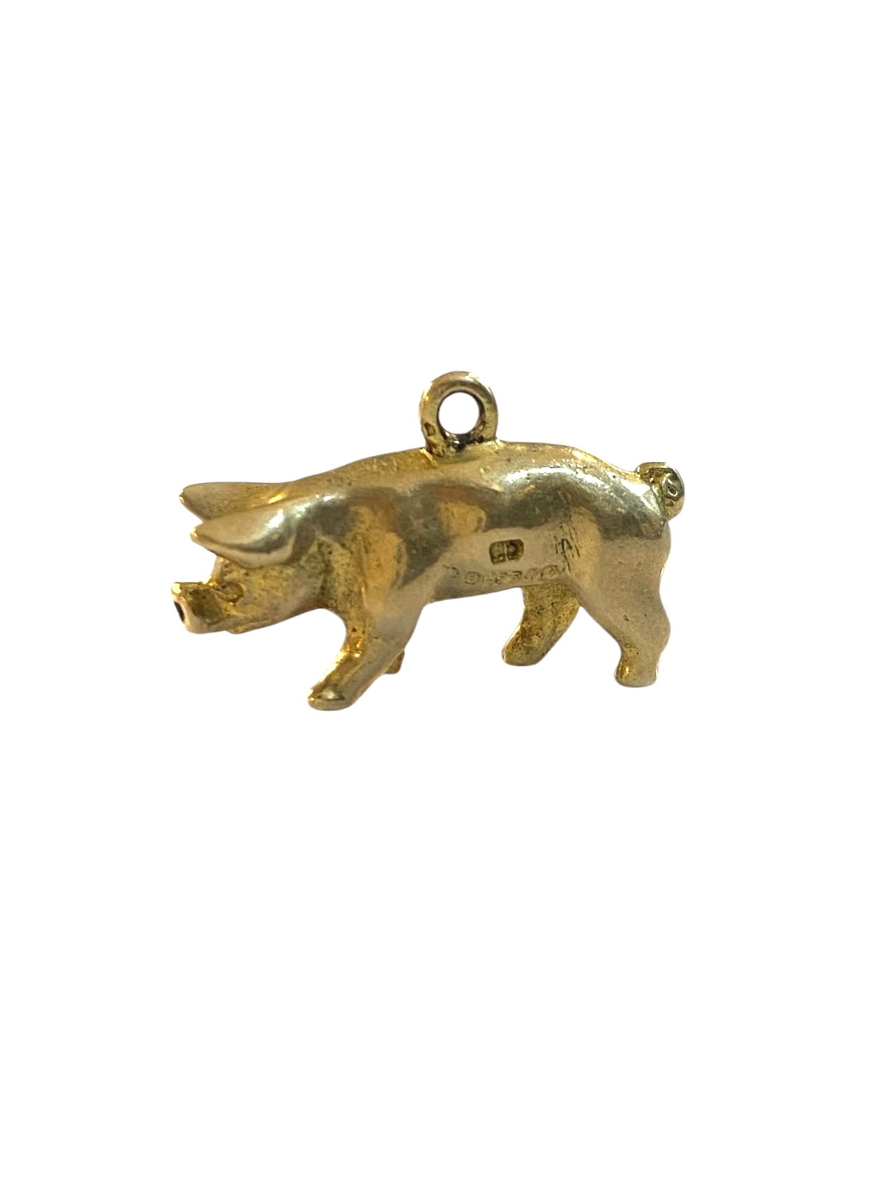 9ct vintage pig charm. solid 9ct gold circa 1966. 3.9g