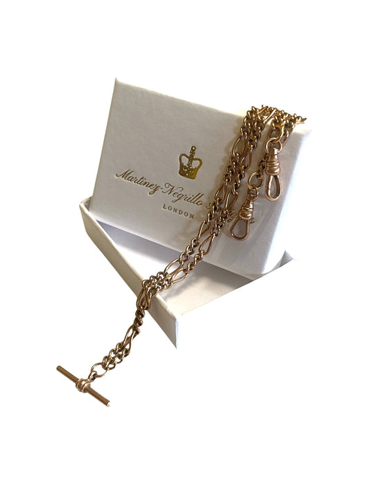 9ct vintage rose gold Albert chain. fancy link figaro. 15.8g