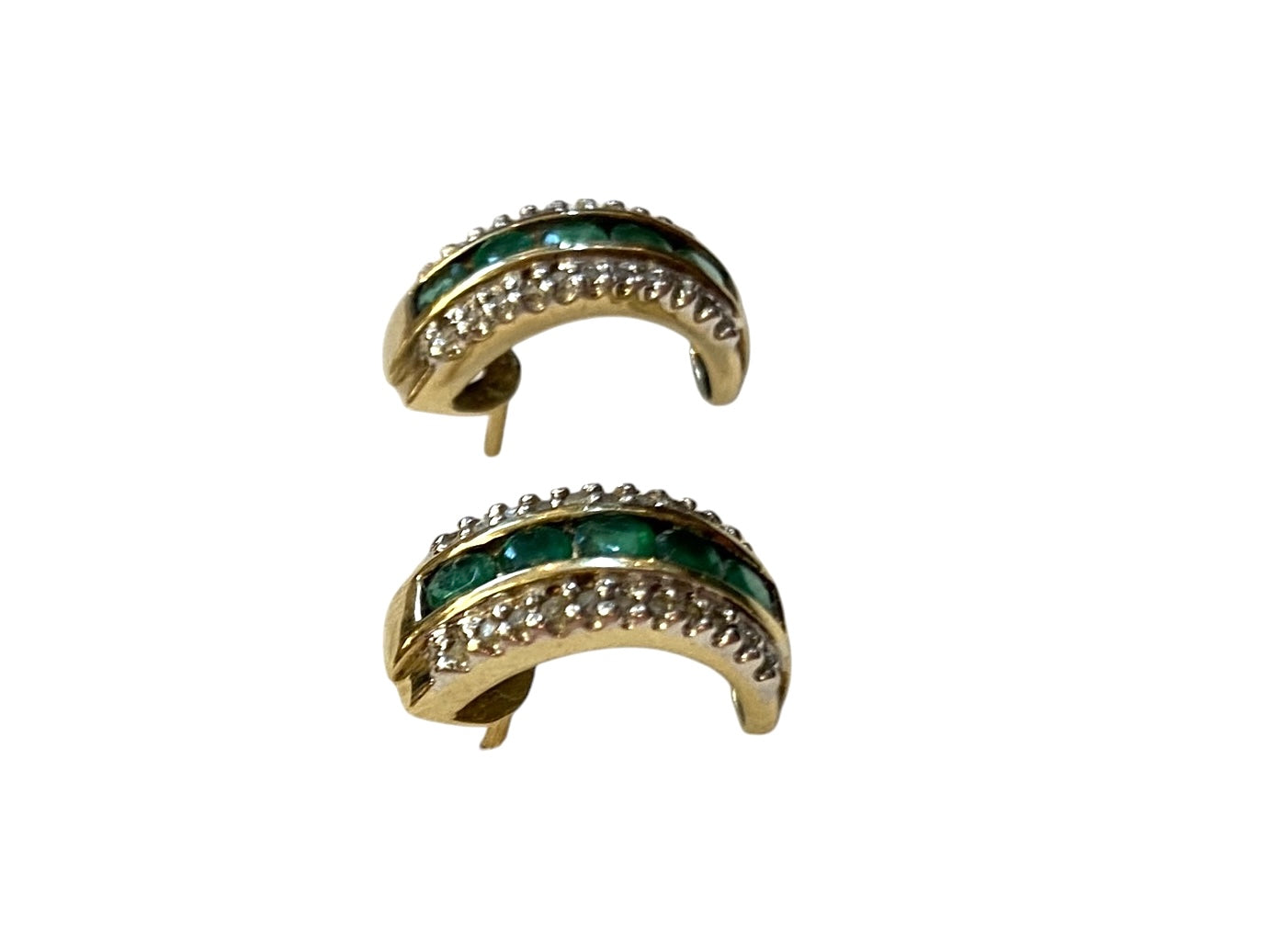 9ct vintage emerald and diamond half hoop earrings