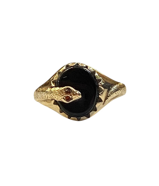 9ct vintage signet ring with onyx and a snake ring size V
