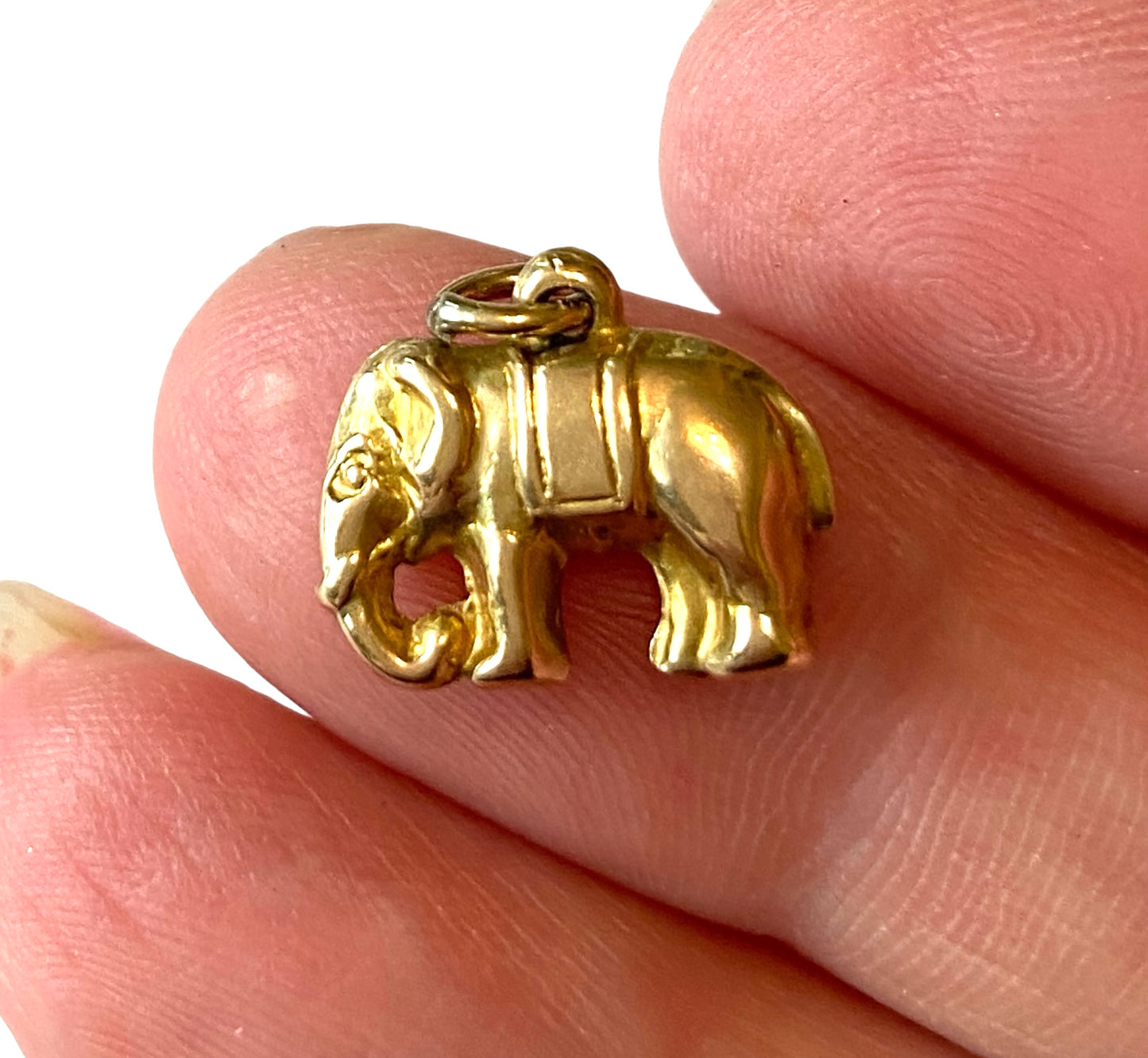 9ct vintage elephant charm VERY small , yellow gold and hollow