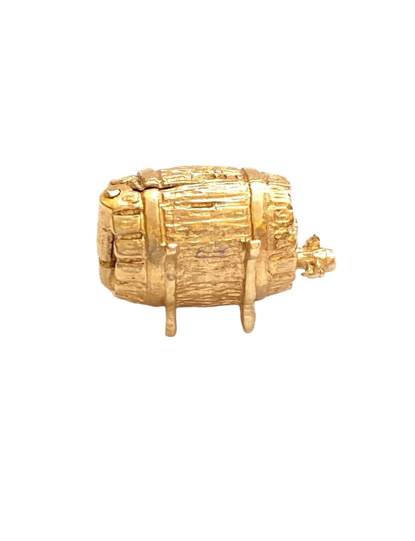 9ct vintage wine barrel charm with drunk inside