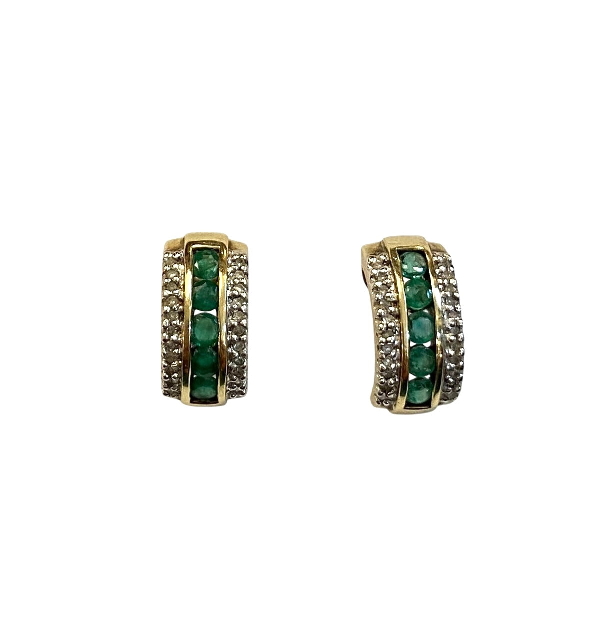 9ct vintage emerald and diamond half hoop earrings