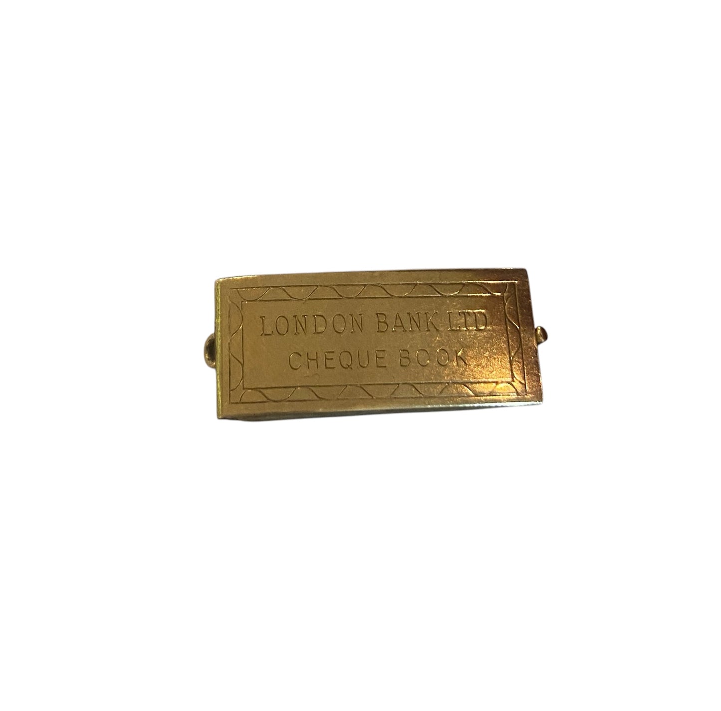 9ct vintage cheque book charm, opening with mini cheques inside. circa 1976