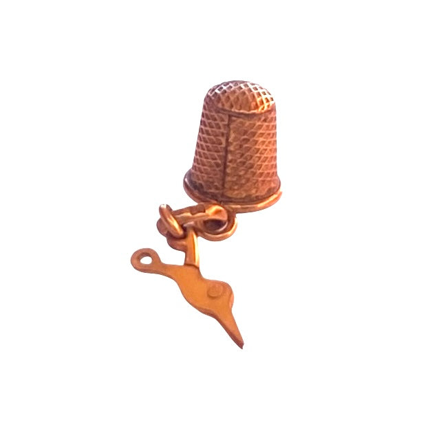 9ct vintage gold thimble and scissor charm / pendant