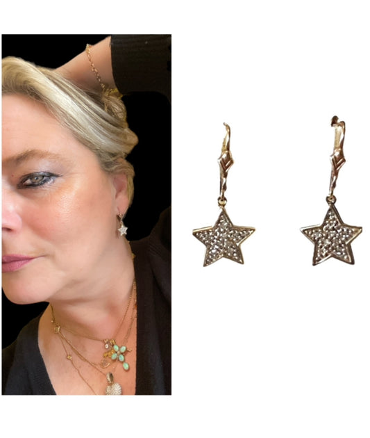 9ct 375 pre owned diamond star drop earrings