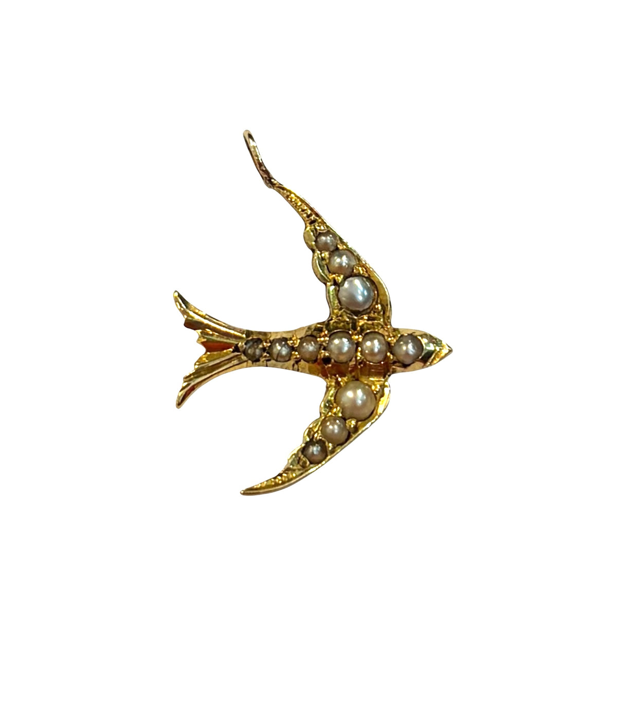 15ct vintage / antique swallow charm pendant with seed pearls 1.12g