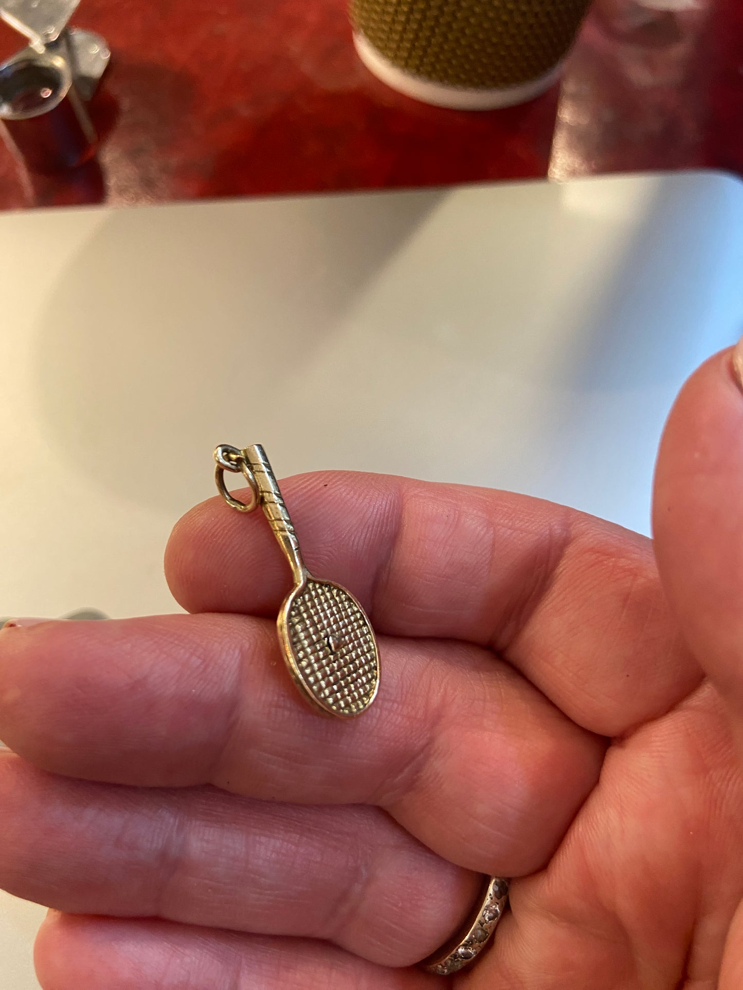 9ct vintage tennis racket charm / pendant circa 1960s
