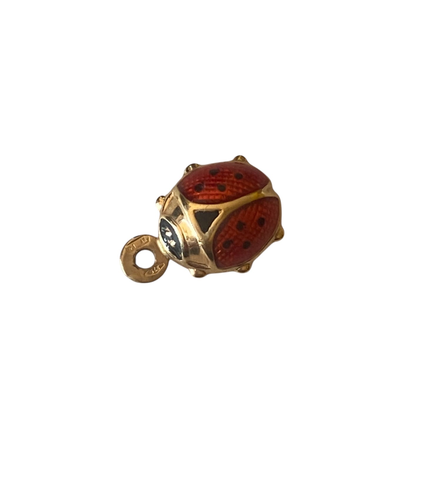 9ct pre owned lady bird charm. enamelled.