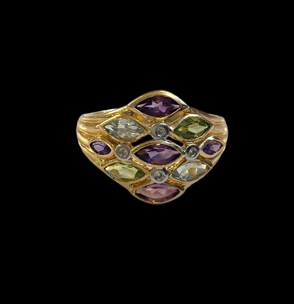 14ct 585 gold multi gemstone ring size Q