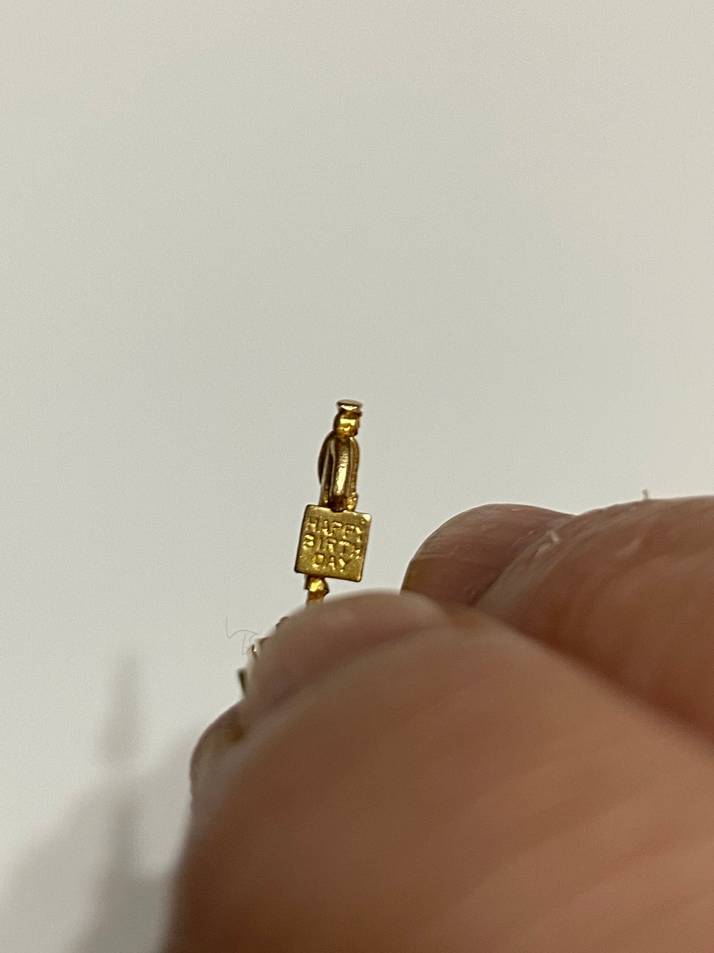 9ct vintage charm, opening post box with postman and happy birthday card. rare charm