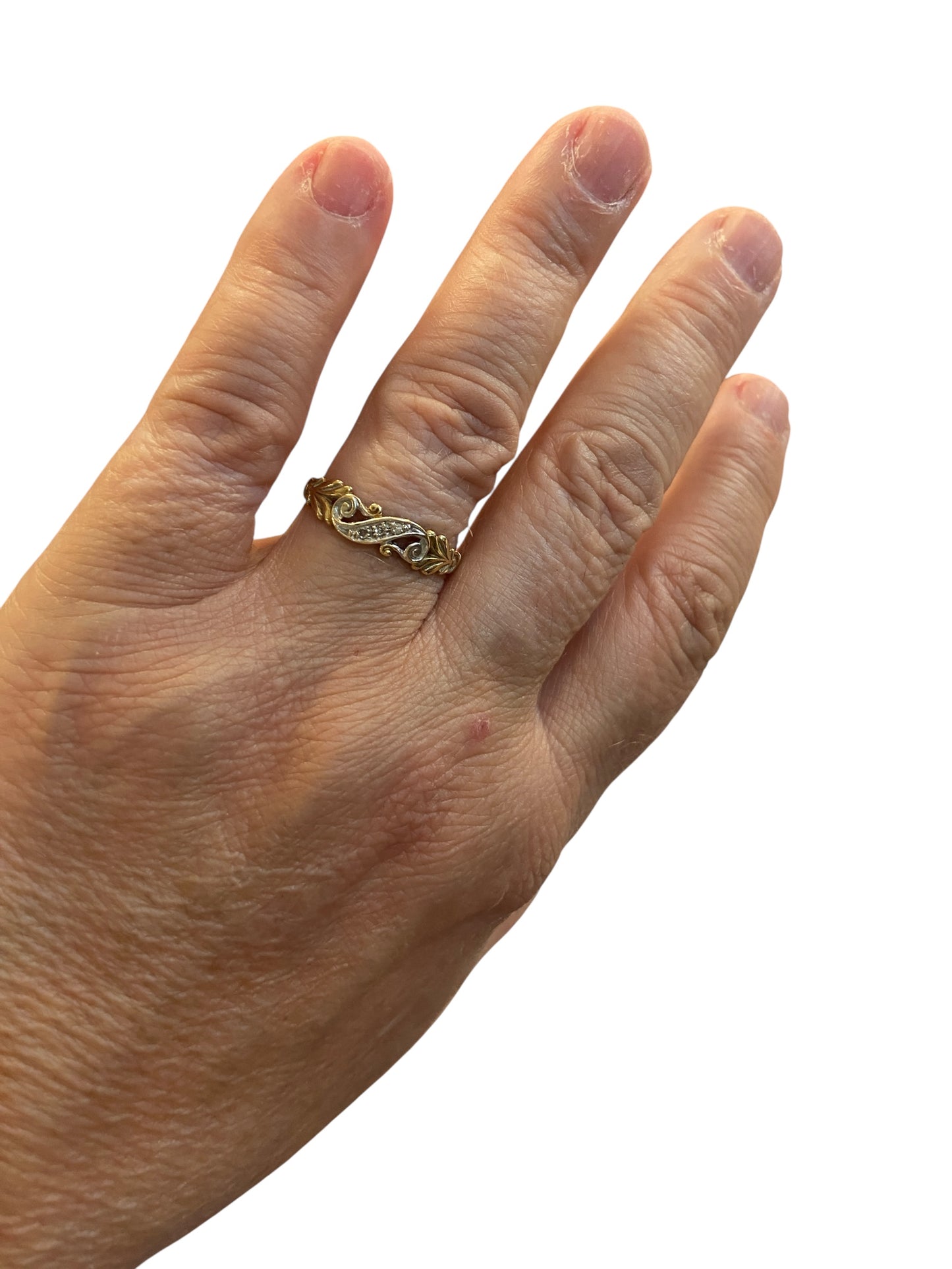9ct vintage diamond ring, stacking ring size R circa 1989