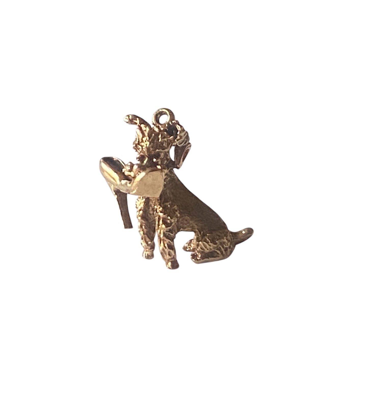 9ct vintage poodle charm with shoe. circa 1972 maker FM