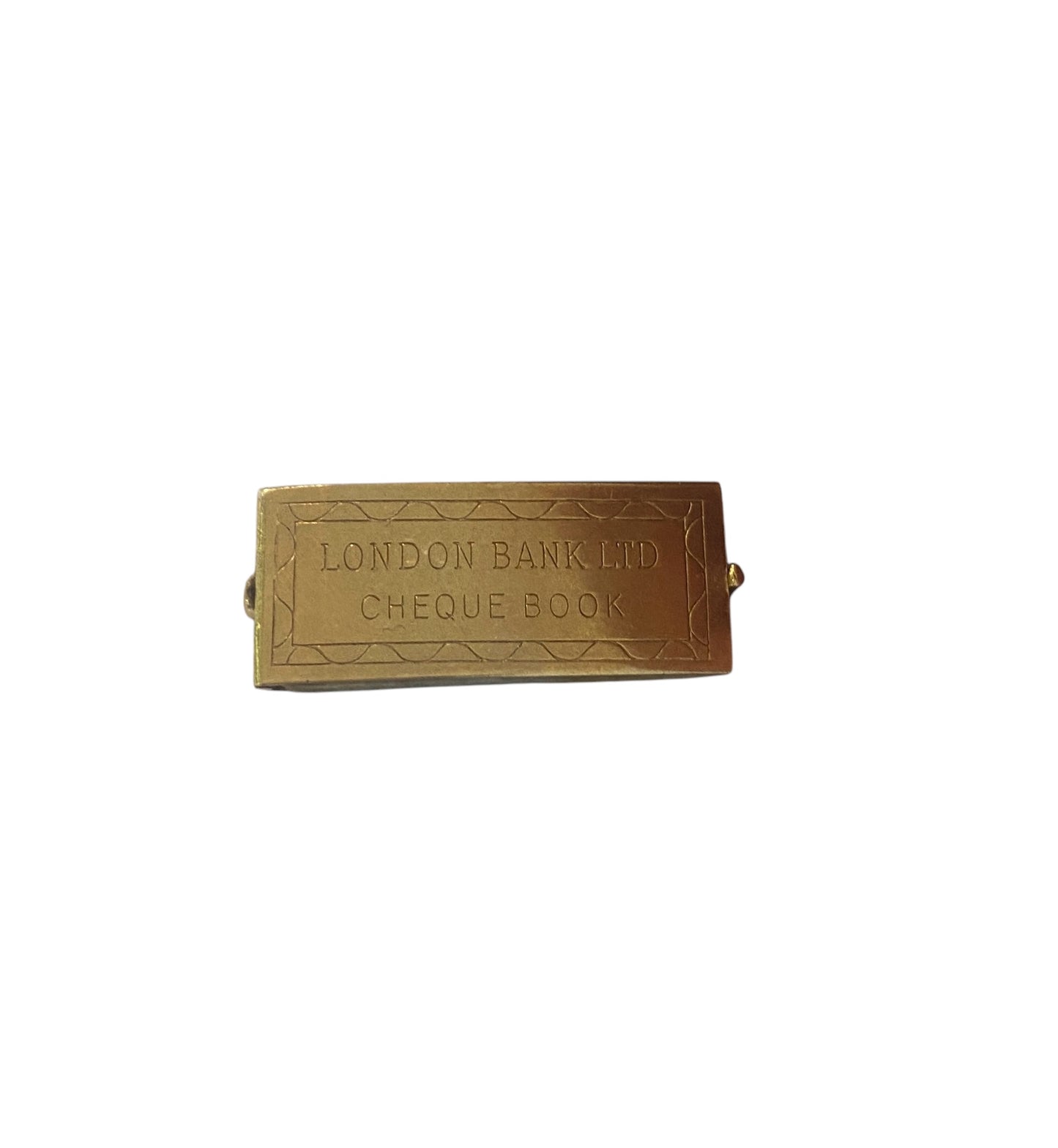 9ct vintage cheque book charm, opening with mini cheques inside. circa 1976