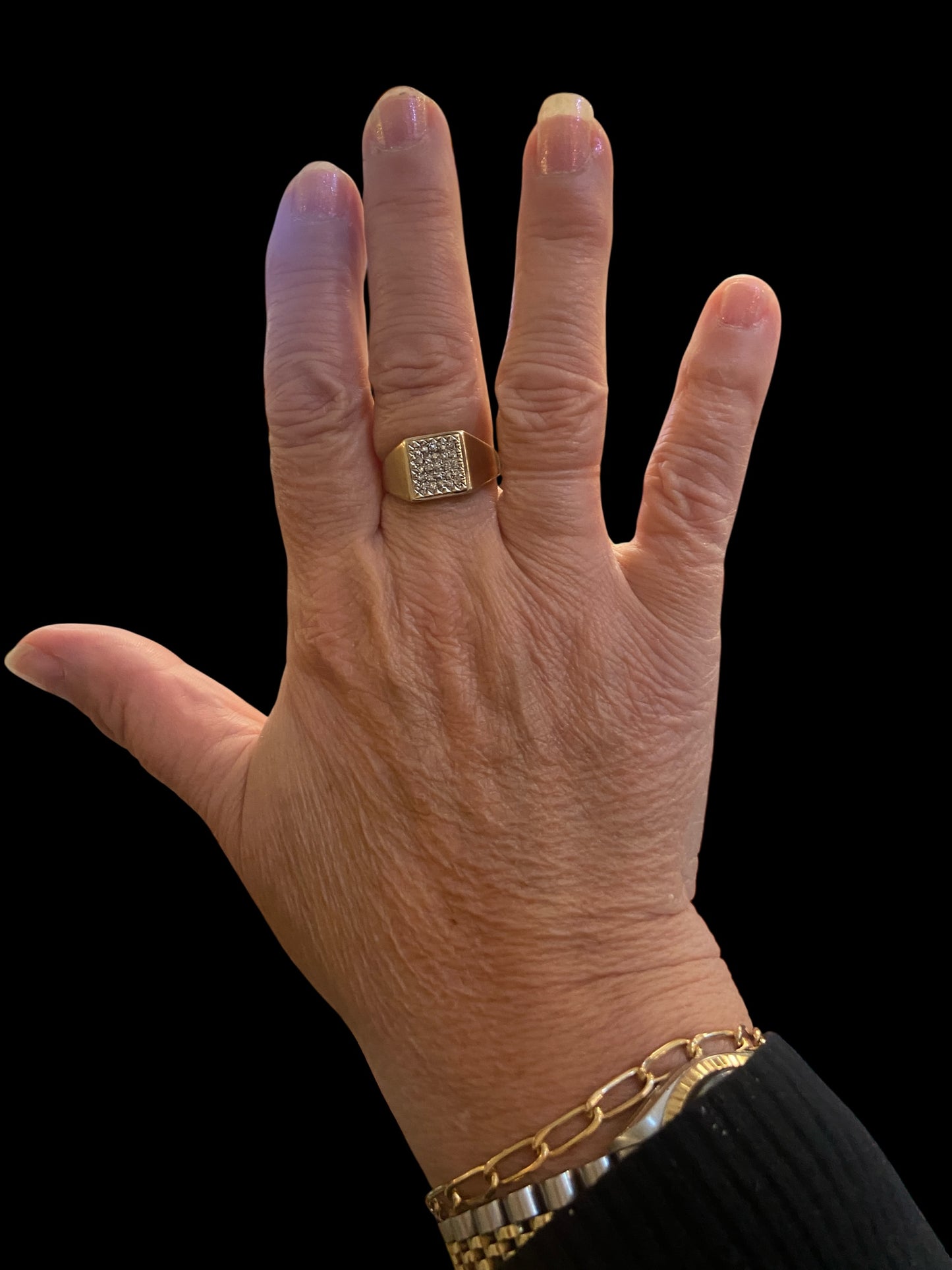 9ct vintage diamond unisex ring, signet ring size R