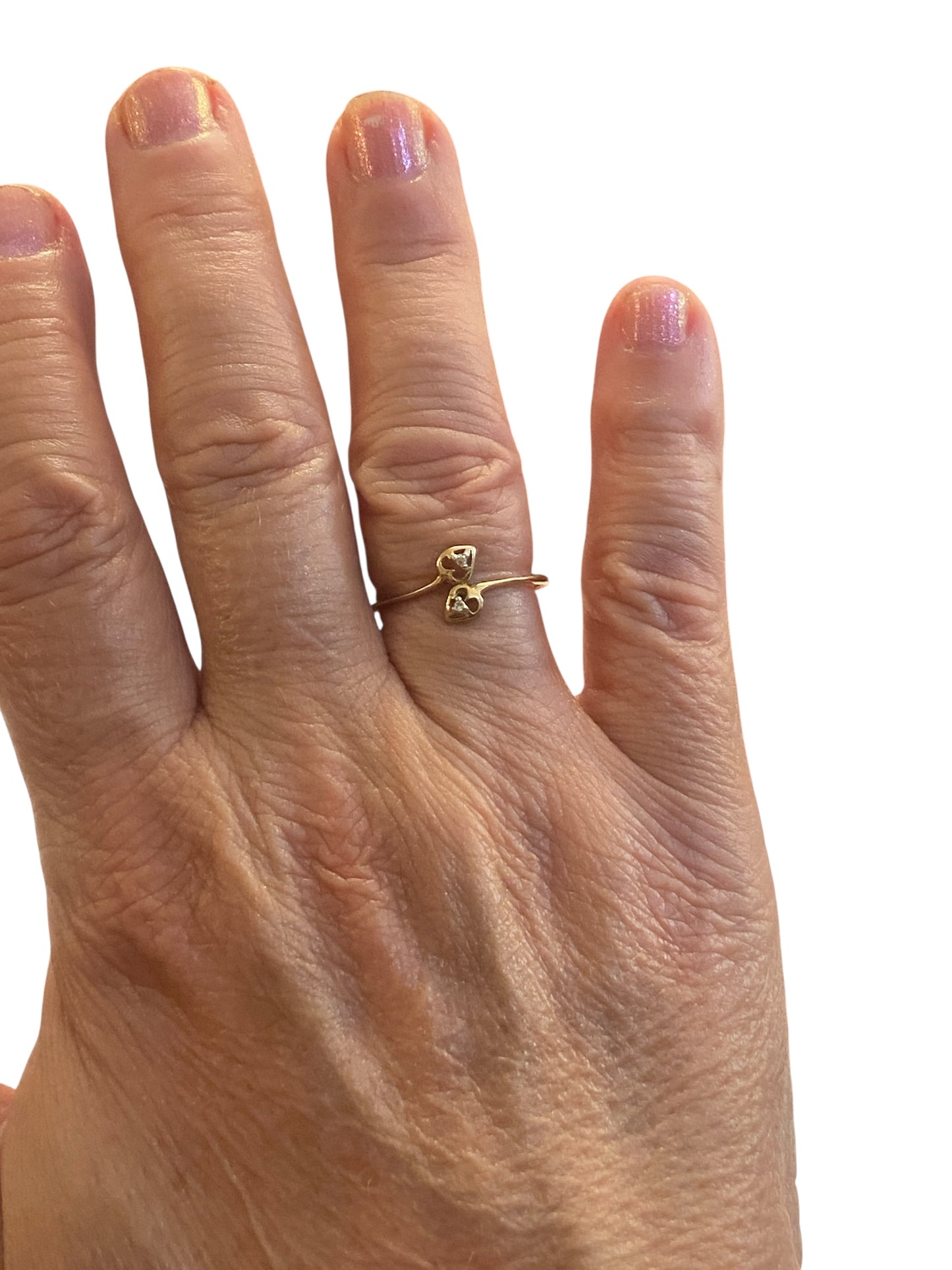 9ct vintage heart cross over ring with diamonds, ring size P