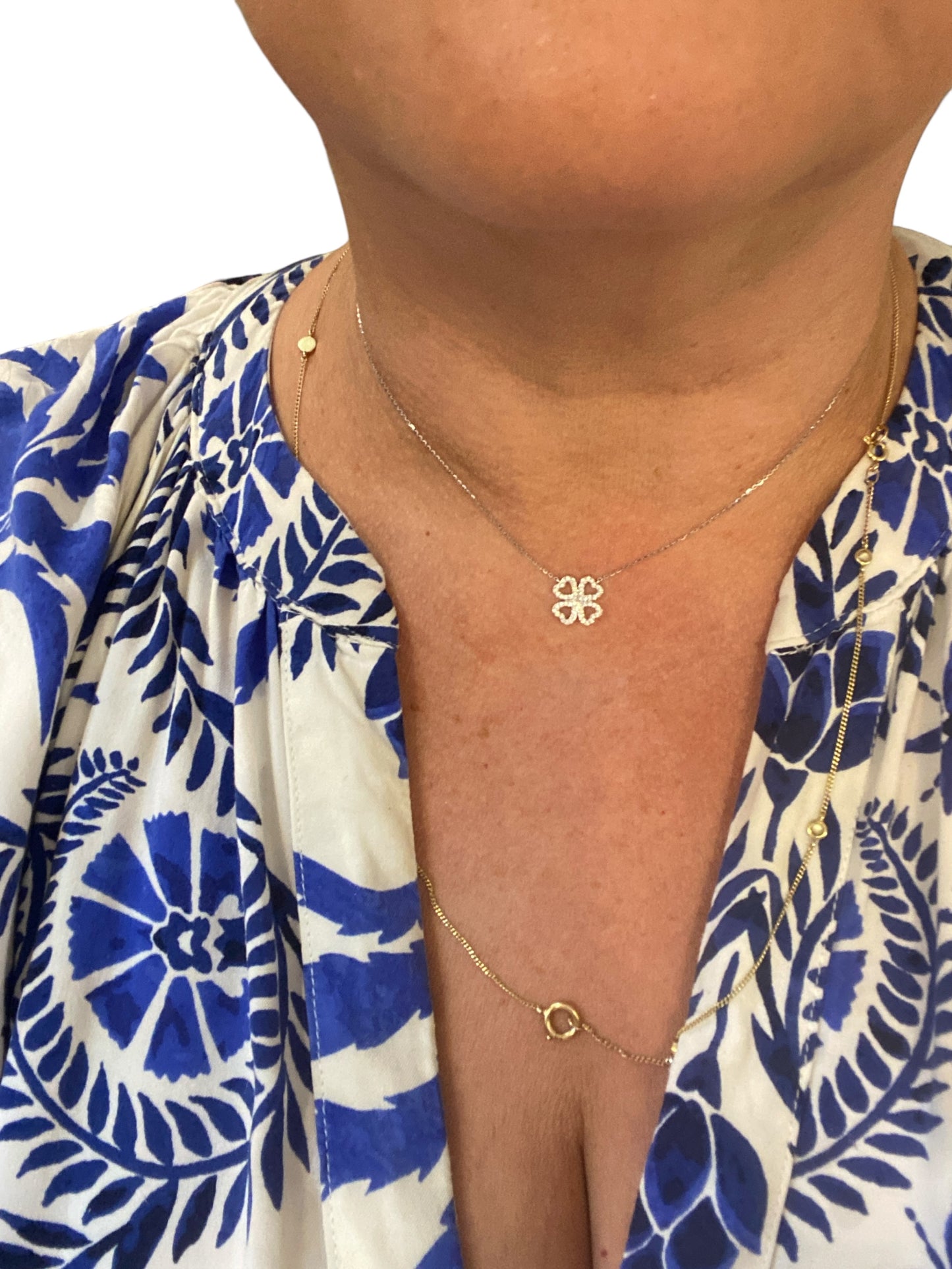 9ct pre owned diamond four leaf clover necklace 18,17 & 16 inch