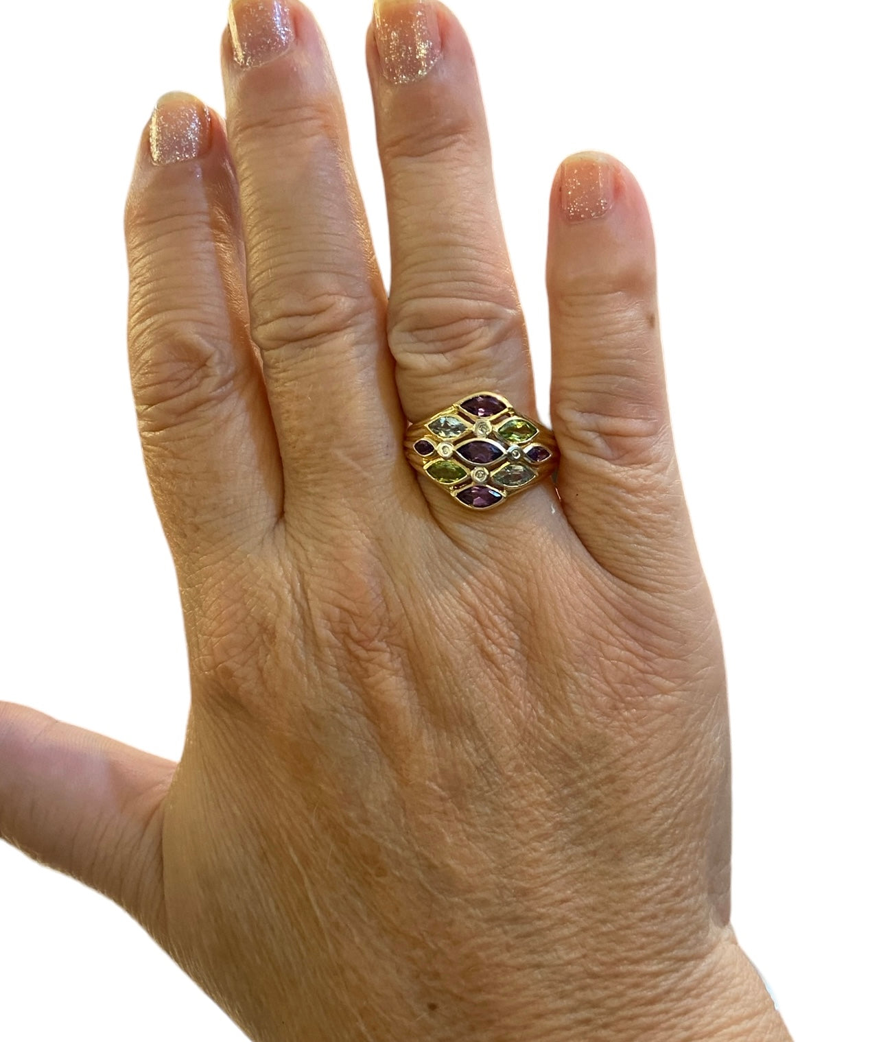 14ct 585 gold multi gemstone ring size Q
