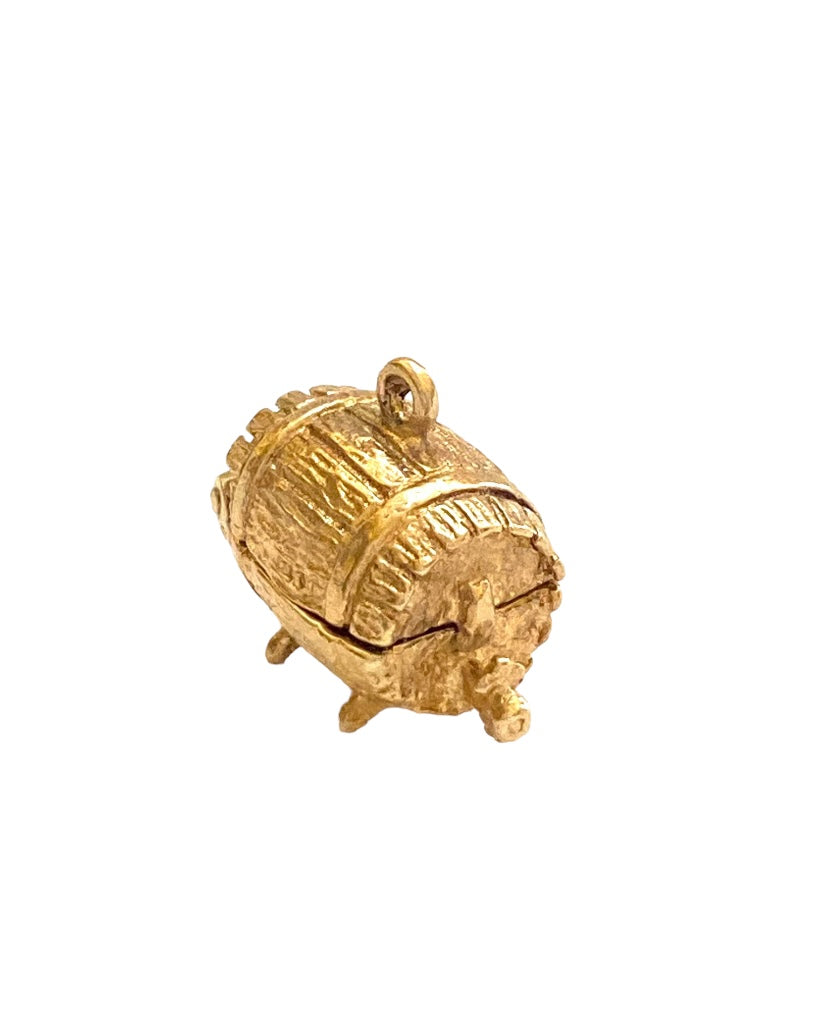 9ct vintage wine barrel charm with drunk inside