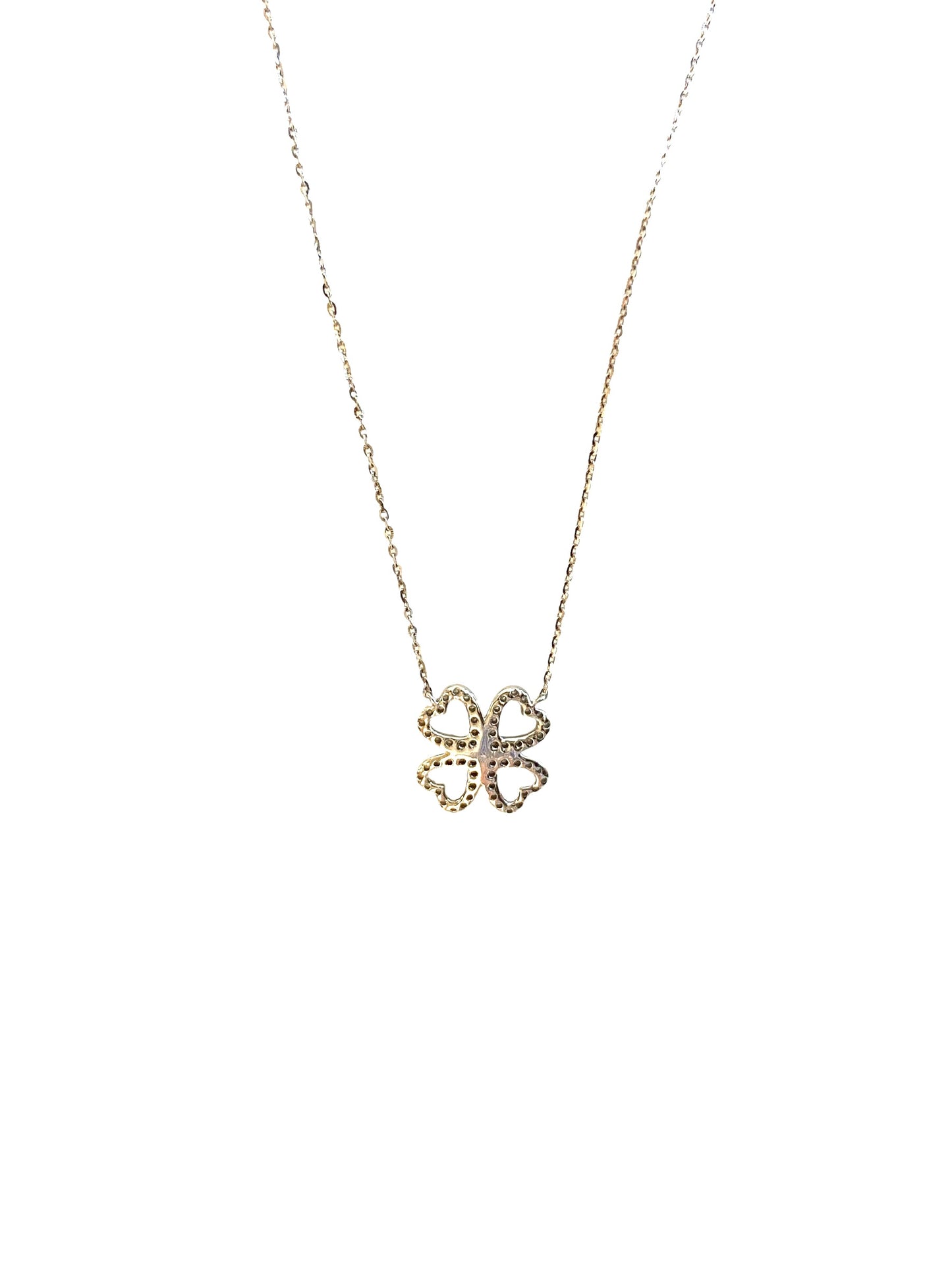 9ct pre owned diamond four leaf clover necklace 18,17 & 16 inch