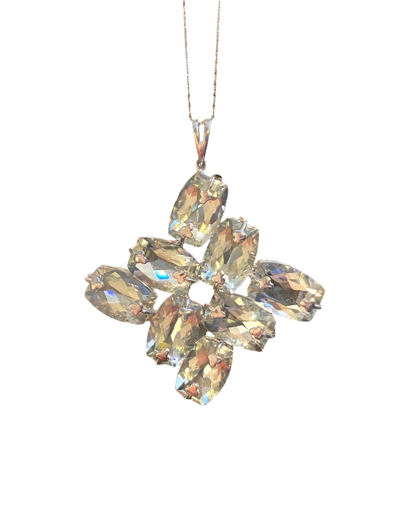 9ct prasiolite pendant and chain. large white gold