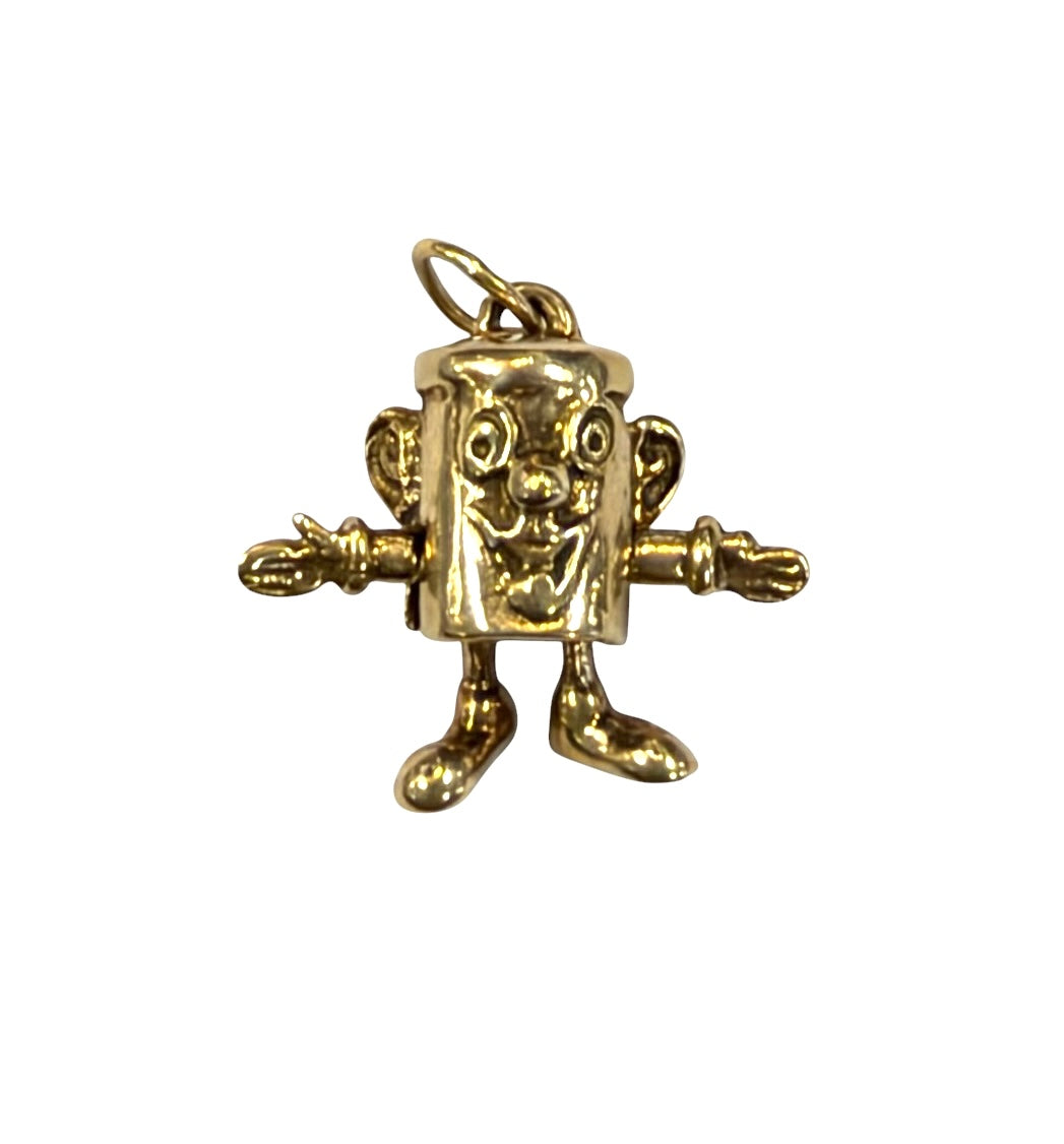 9ct 375 pre owned vintage dusty bin charm, articulated , 2.4g