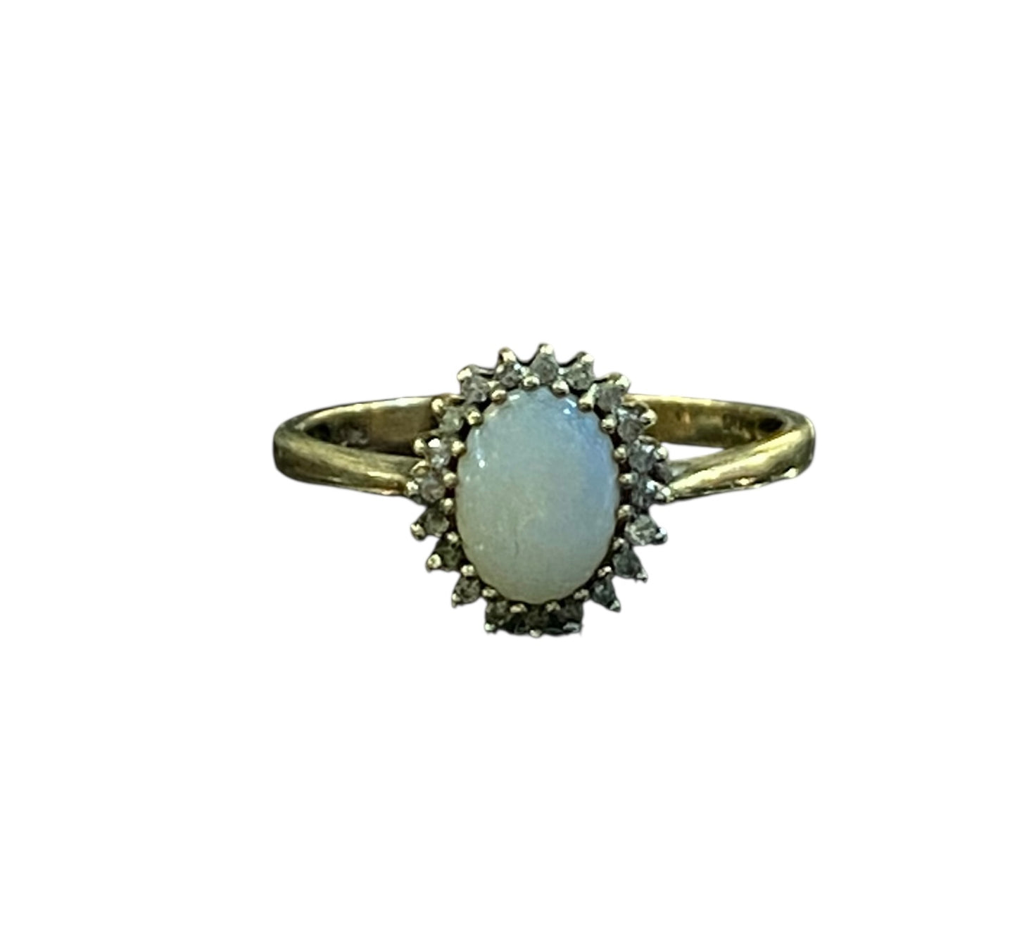 9ct vintage opal and diamond clustre ring size S