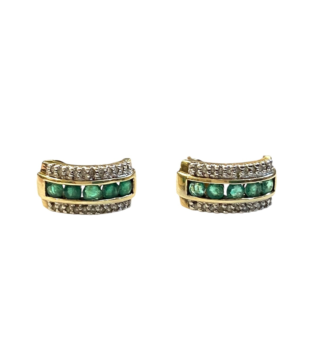 9ct vintage emerald and diamond half hoop earrings