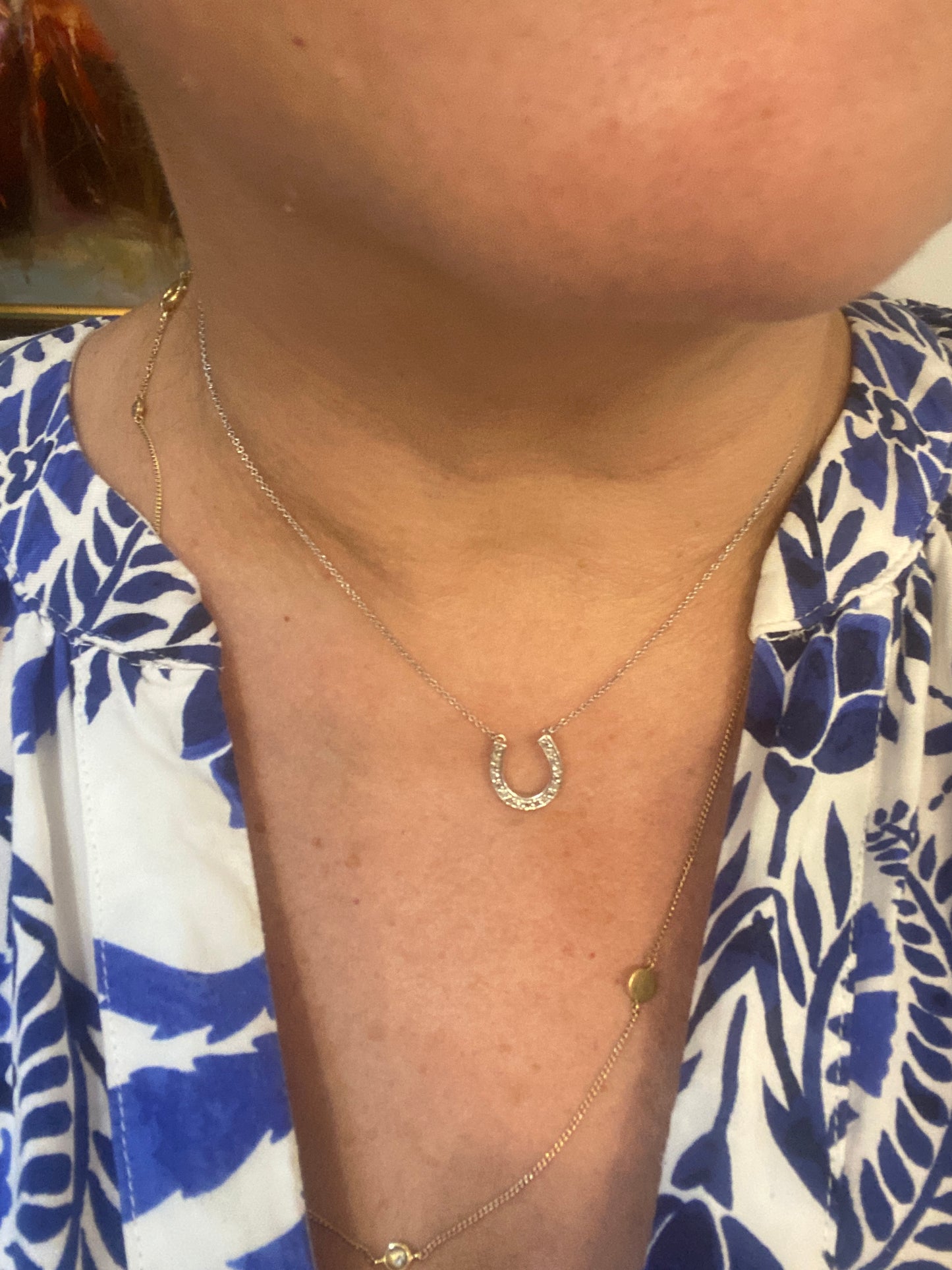 9ct vintage diamond horseshoe necklace 16 1/2 inches