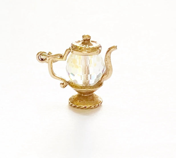 9ct vintage teapot charm with crystal body