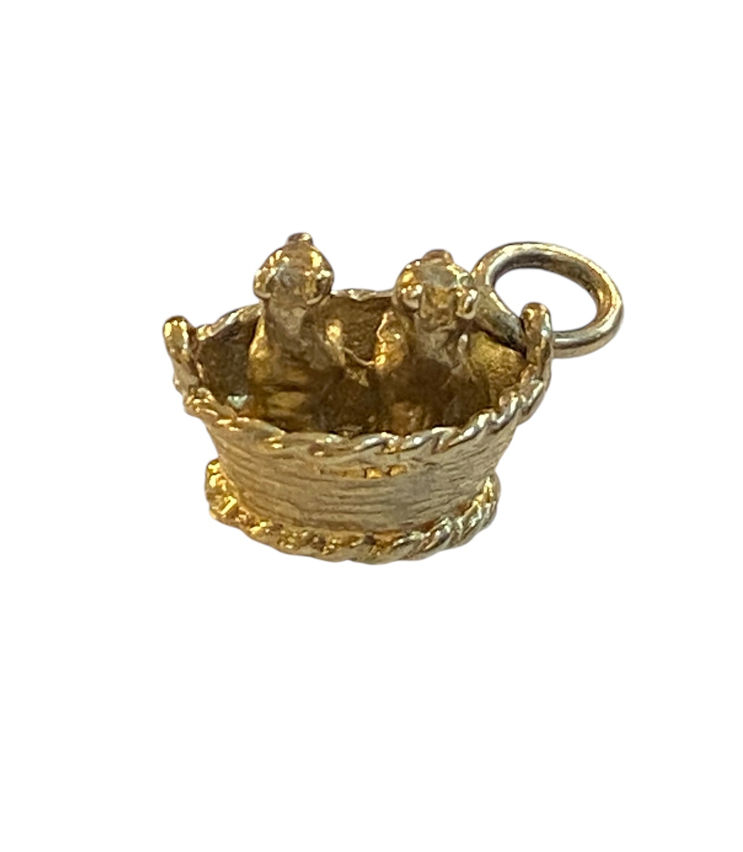 9ct vintage puppies in basket charm circa 1975 Birmingham