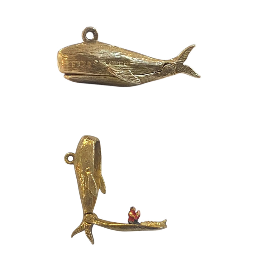 9ct vintage opening whale charm with Jonah circa 1979