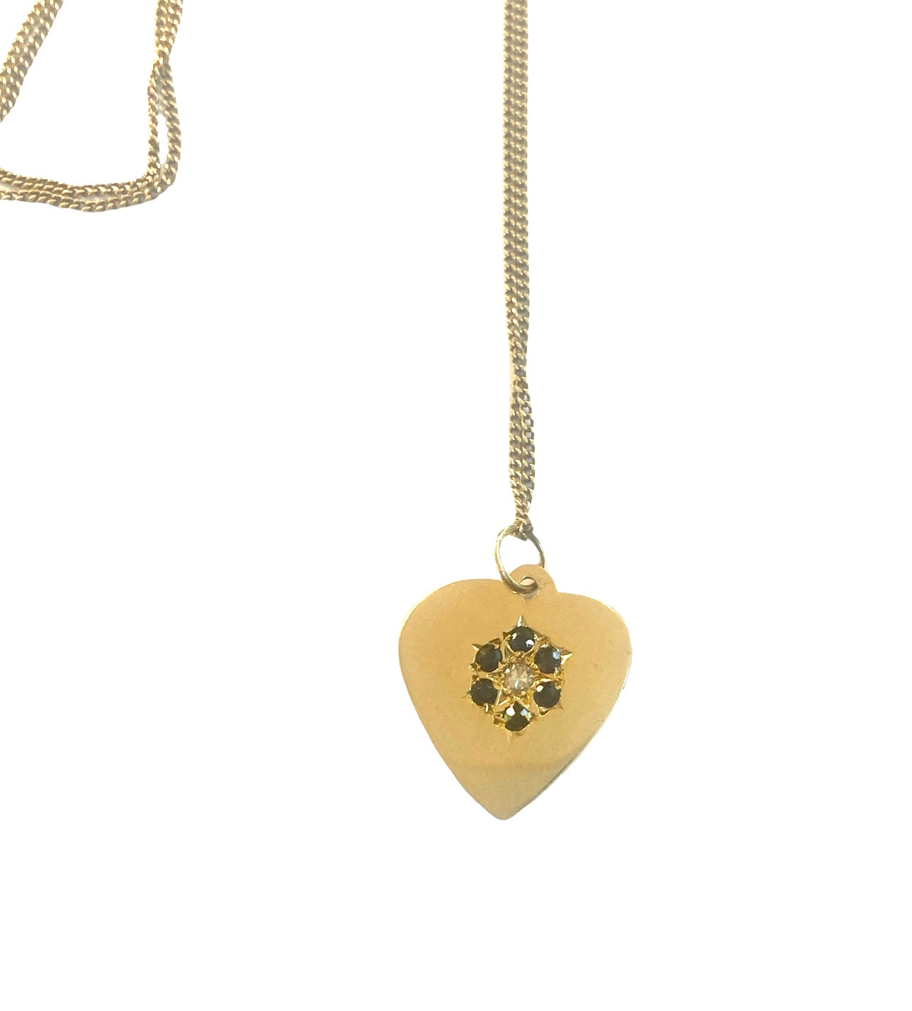9ct preowned heart pendant and chain set with sapphire and Diamond