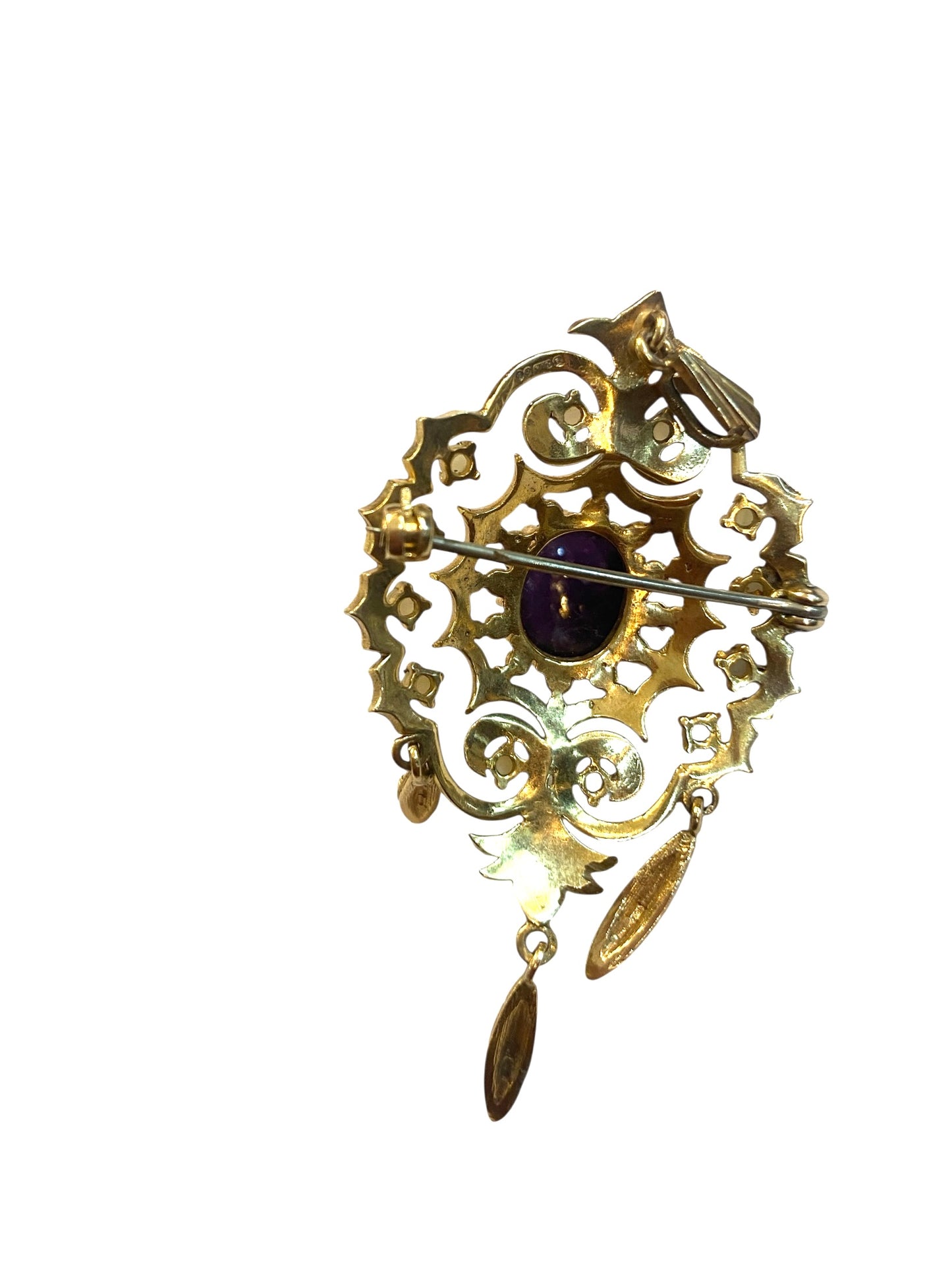9ct vintage large pendant / brooch with an amethyst