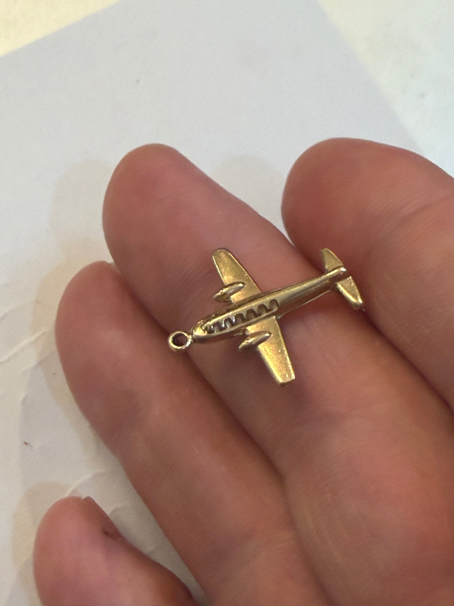 9ct vintage aeroplane charm, circa 1967 by WHc. hollow 0.64g