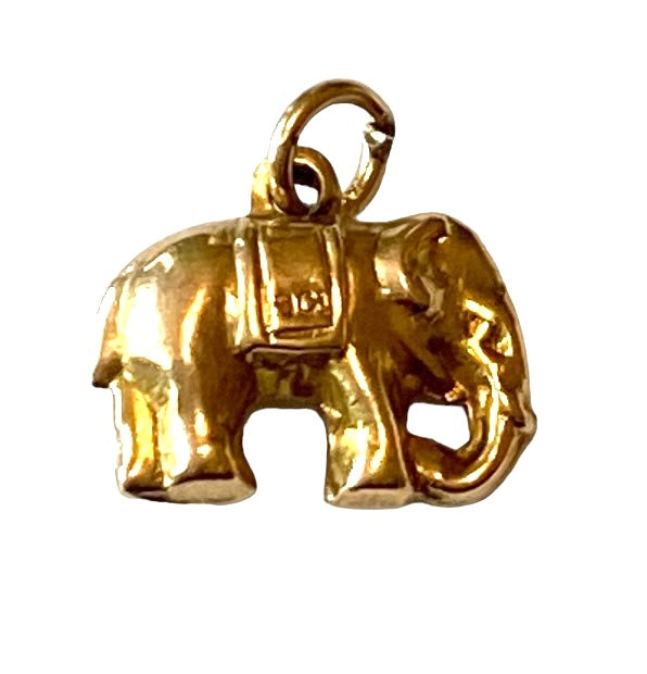 9ct vintage elephant charm VERY small , yellow gold and hollow