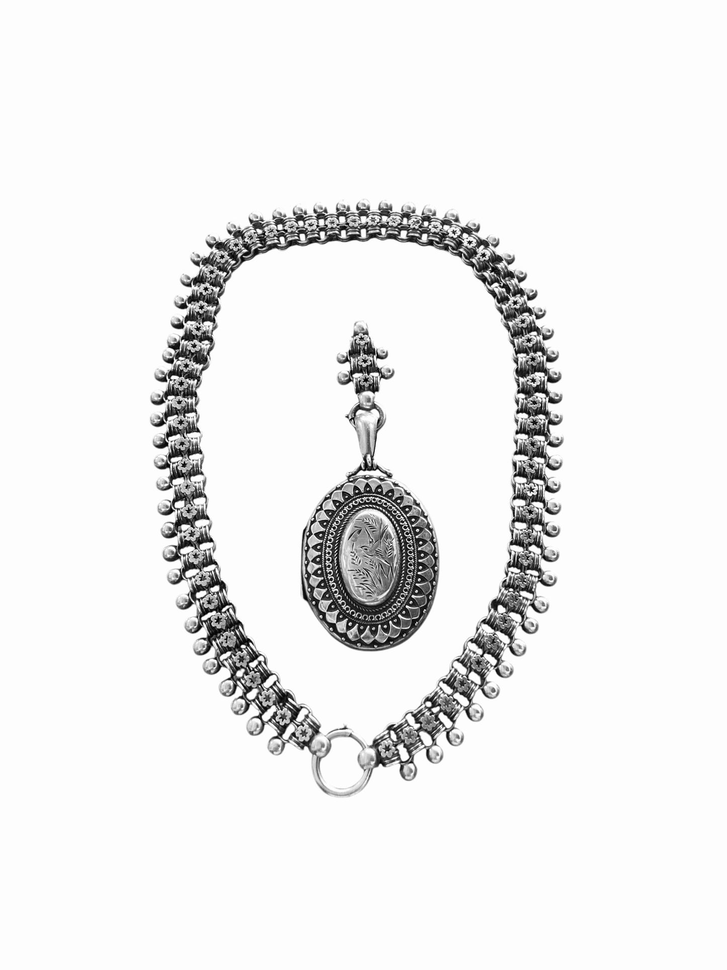 victorian silver locket and chain circa 1882. Birmingham. 21 inches