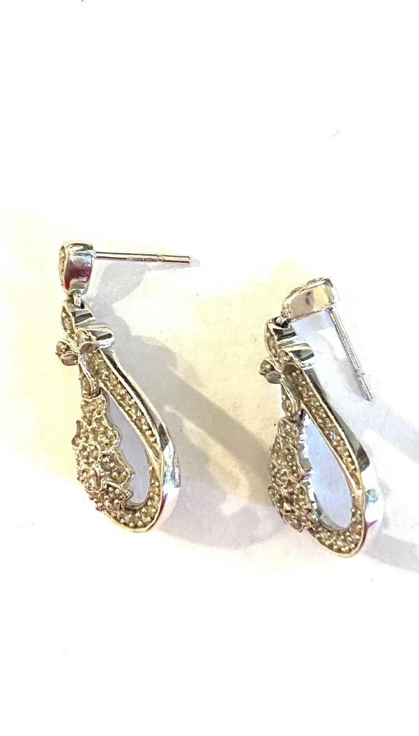 9ct vintage white gold diamond drop earrings