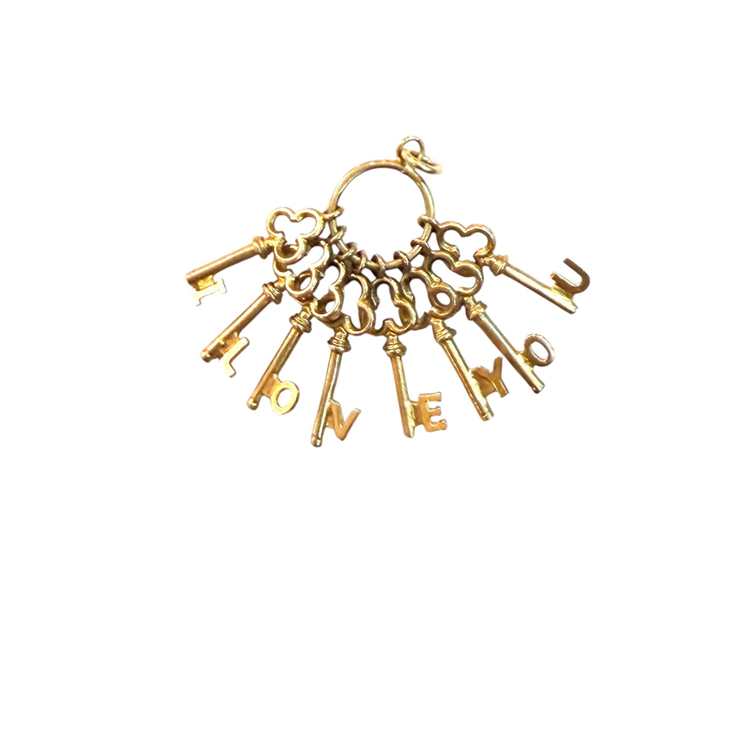 9ct vintage ' i love you keys' charm circa 1972 maker RP 3.41g