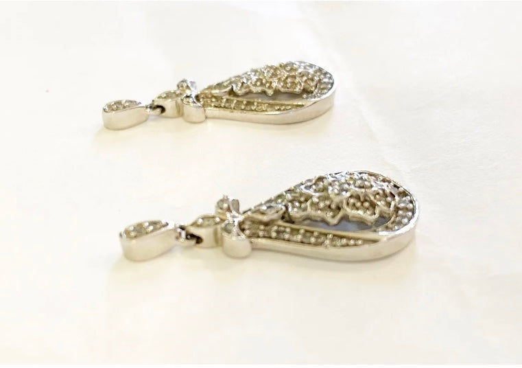 9ct vintage white gold diamond drop earrings