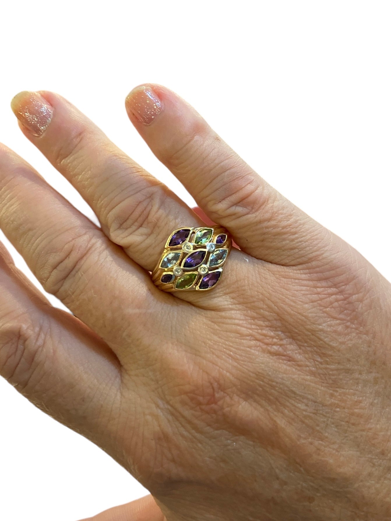 14ct 585 gold multi gemstone ring size Q