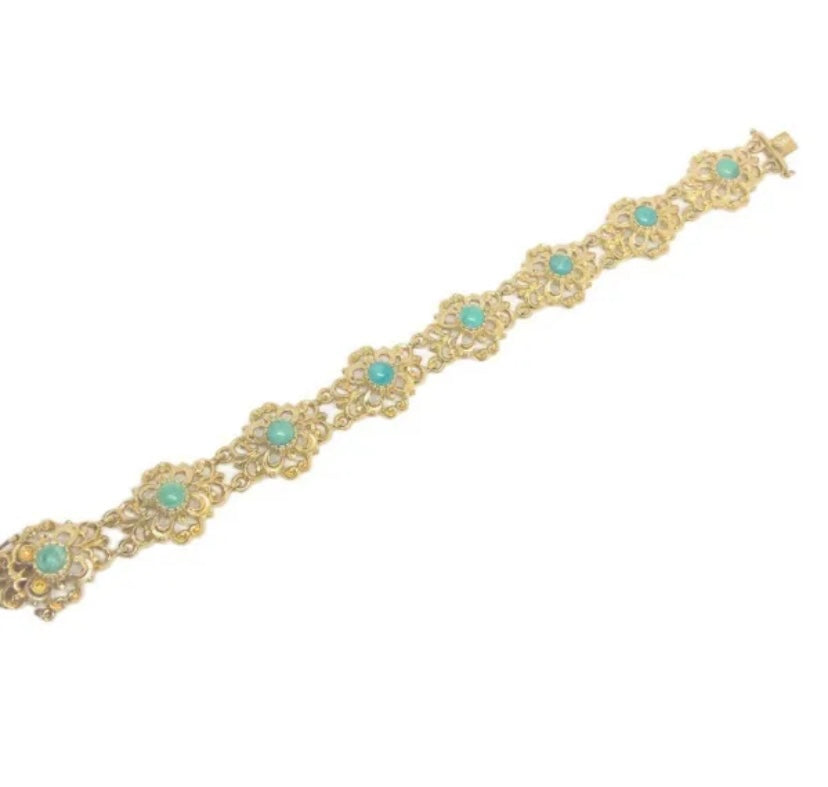 9ct vintage ornate turquoise bracelet